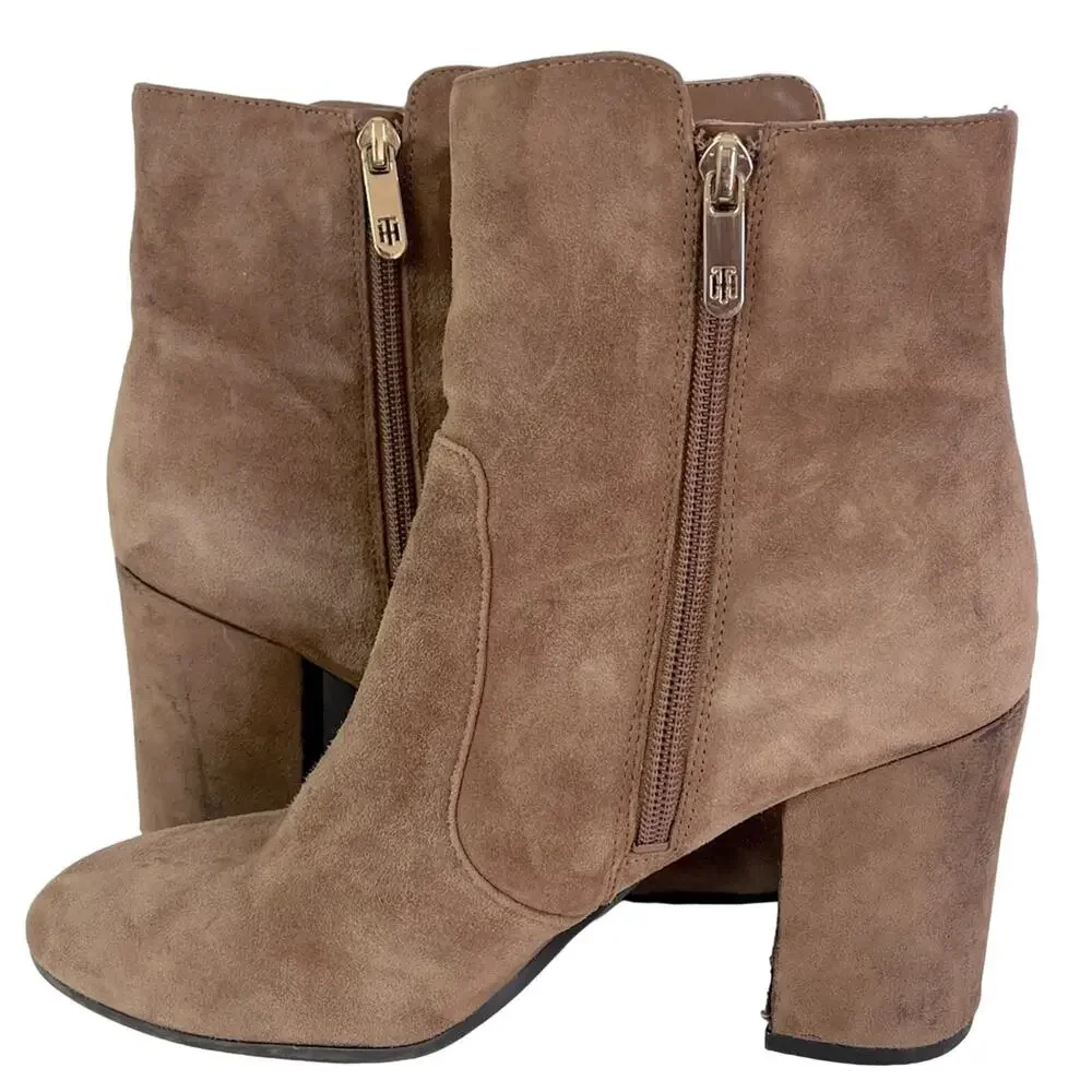 Tommy Hilfiger Boots Womens 8M Brown TWNATALAI Ankle Suede Leather